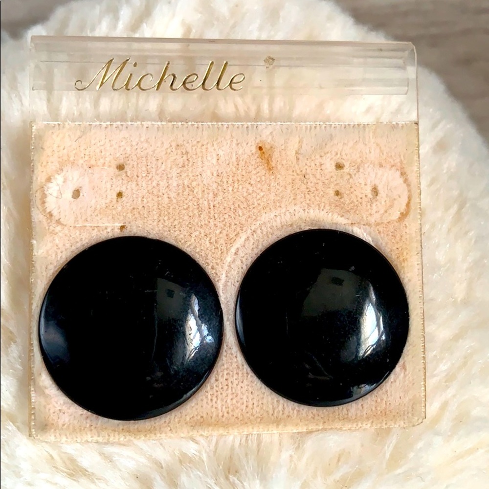 Vintage Michelle piercing plastic black earrings
